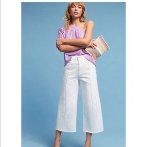 ANTHROPOLOGIE HIGH RISE CROP WIDE LEG WHITE JEANS